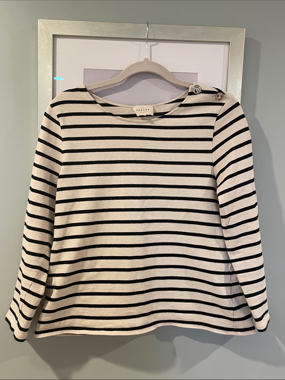 Sézane Striped Colette Mariniere Long-Sleeve Top in Cream & Black